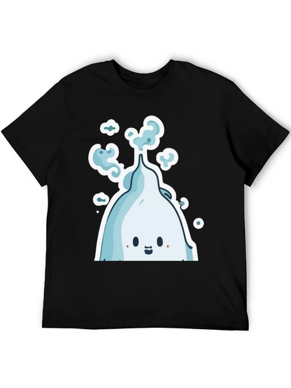 Cute Ghost Cartoon Graphic Tee - Black Cotton Shirt