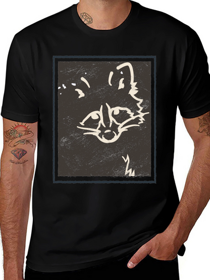 Abstract Raccoon Graphic Print Black T-Shirt