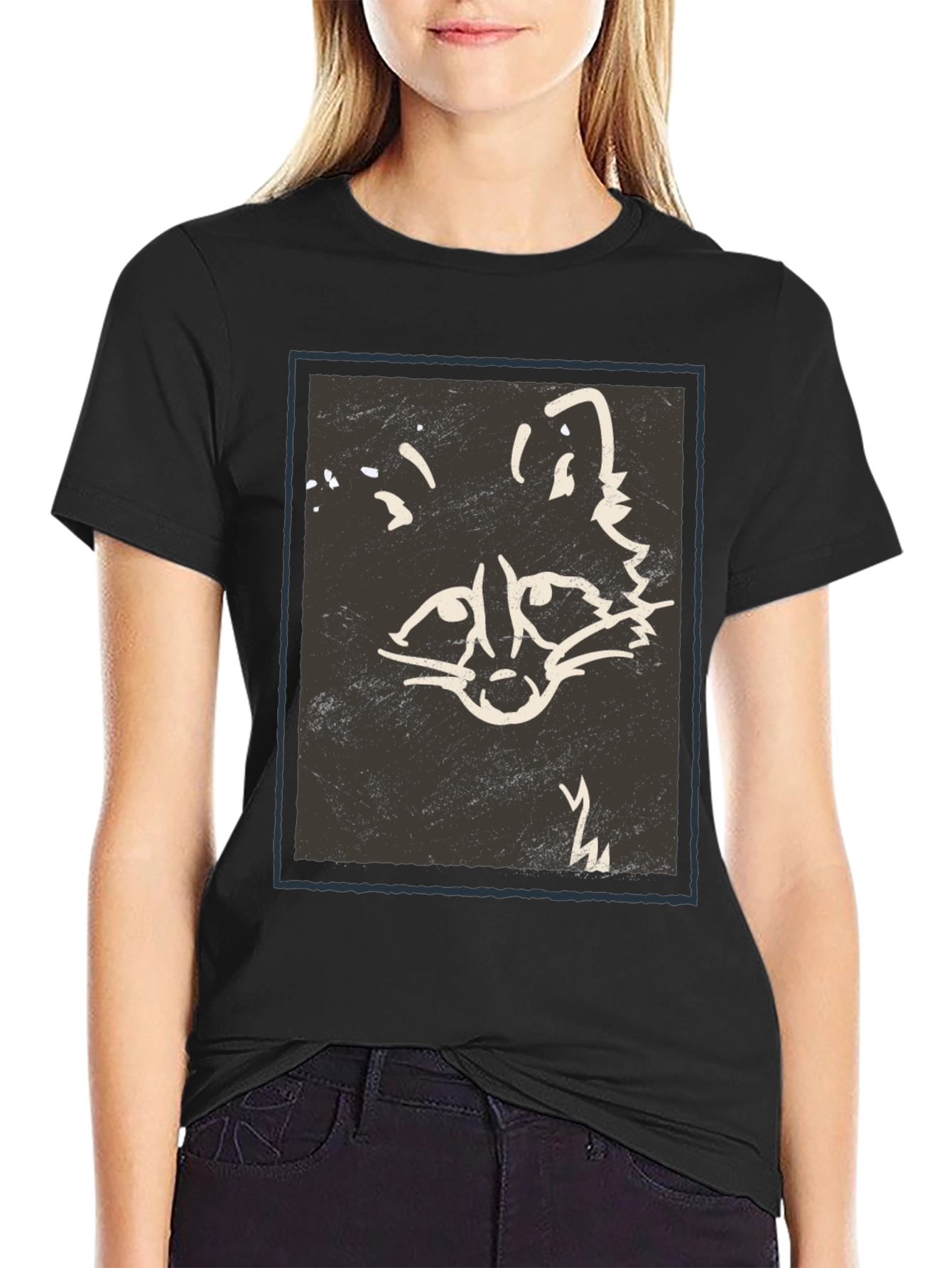 Abstract Raccoon Graphic Print Black T-Shirt