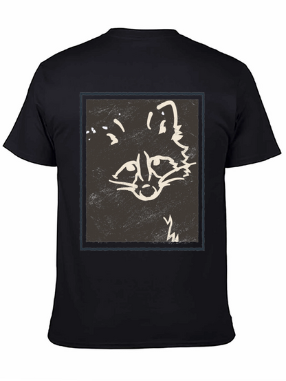 Abstract Raccoon Graphic Print Black T-Shirt