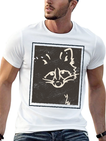 Abstract Raccoon Graphic Print Black T-Shirt