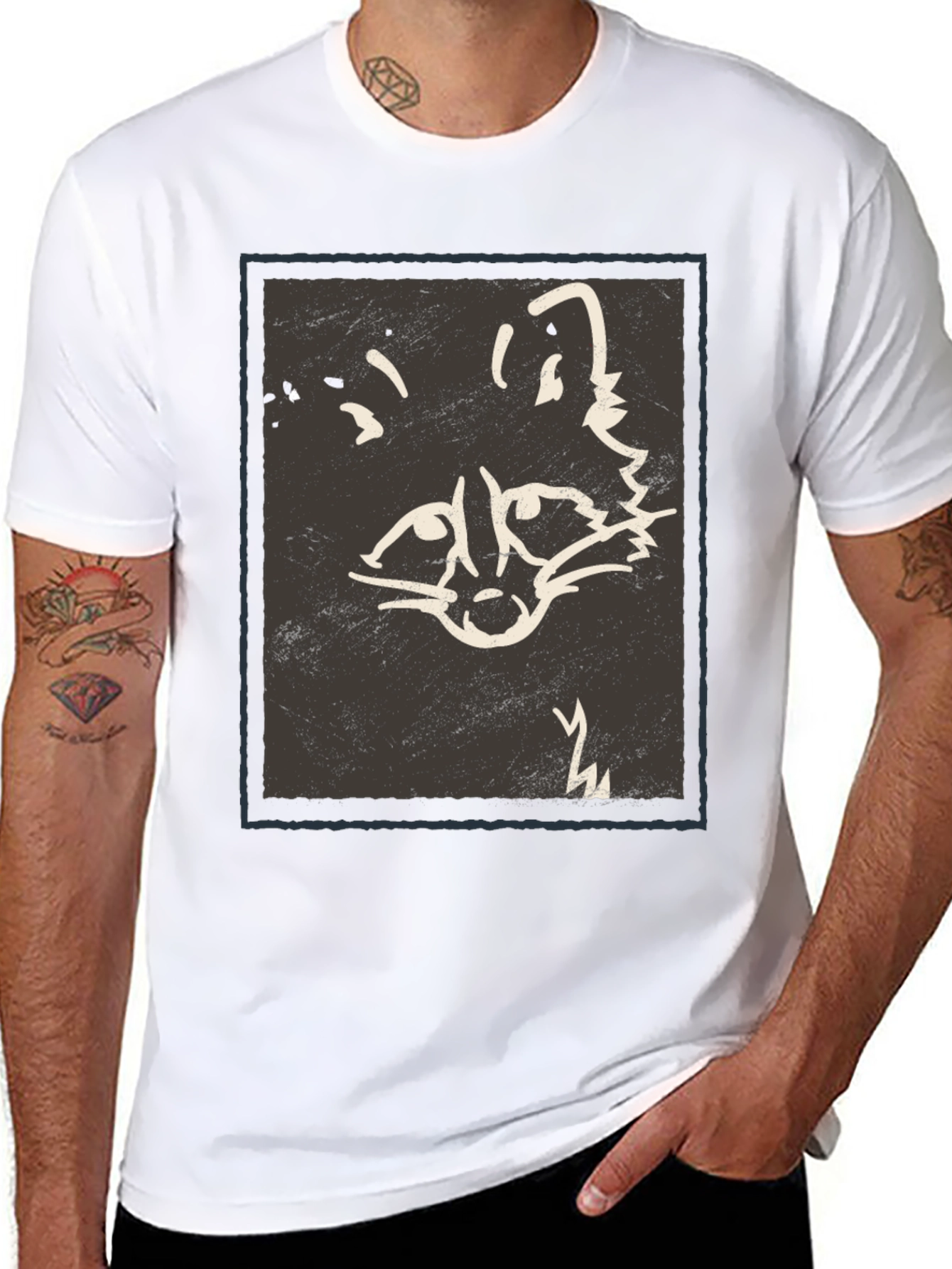 Abstract Raccoon Graphic Print Black T-Shirt