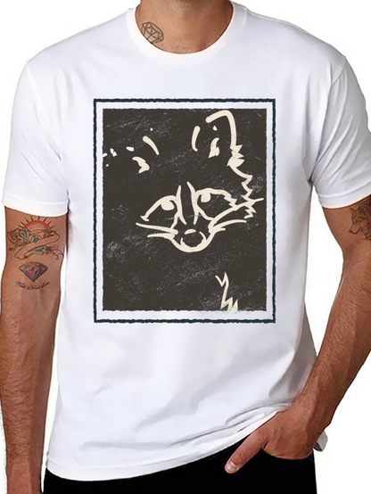 Abstract Raccoon Graphic Print Black T-Shirt