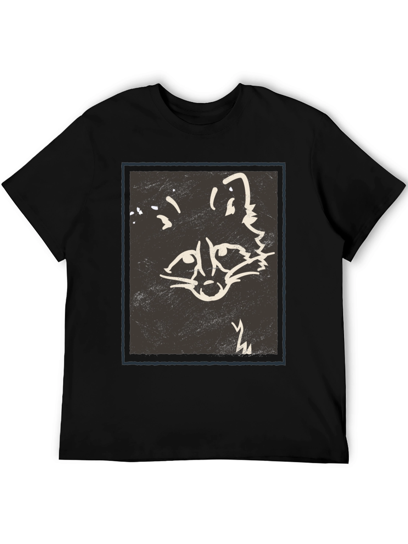 Abstract Raccoon Graphic Print Black T-Shirt
