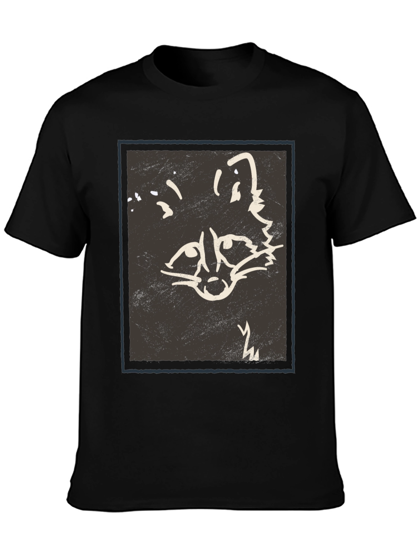 Abstract Raccoon Graphic Print Black T-Shirt
