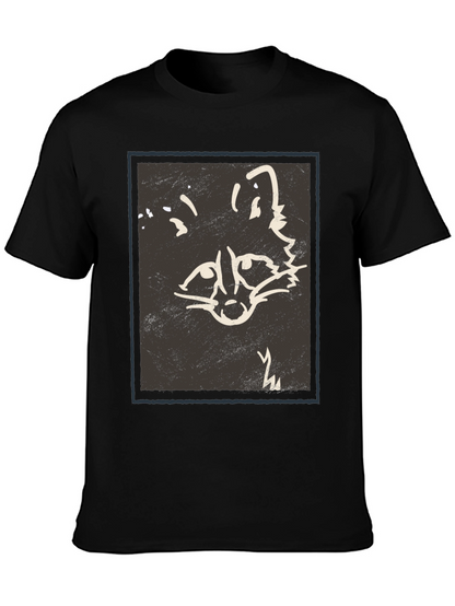 Abstract Raccoon Graphic Print Black T-Shirt
