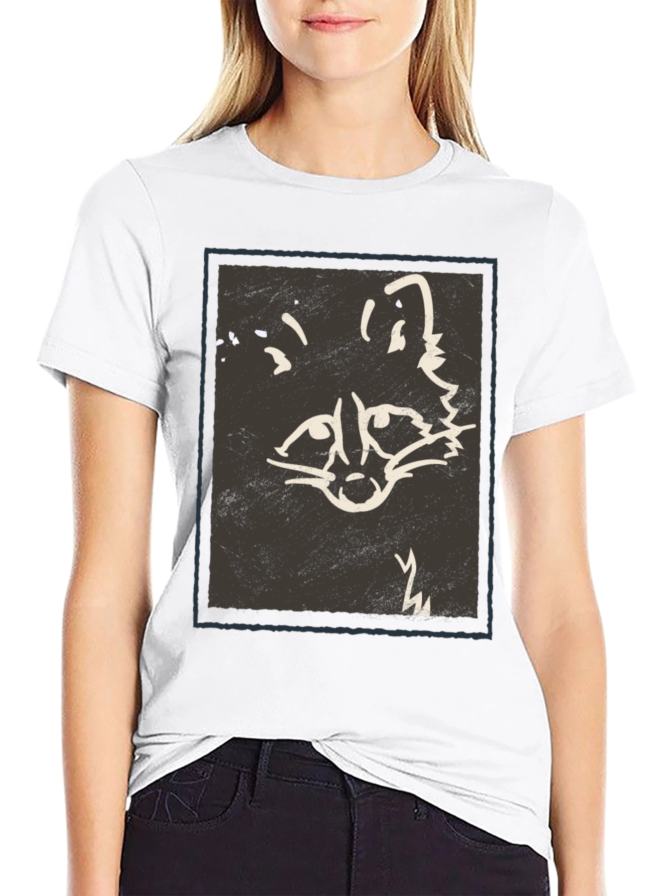 Abstract Raccoon Graphic Print Black T-Shirt