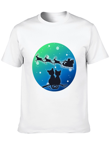 Festive Cats & Santa Sleigh Black T-Shirt