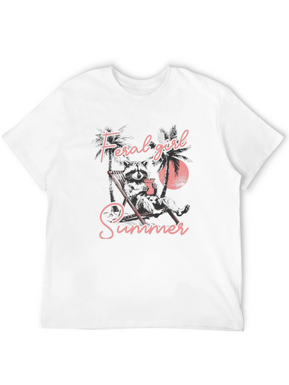 Feral Girl Summer Graphic Tee - Relaxed Raccoon Design