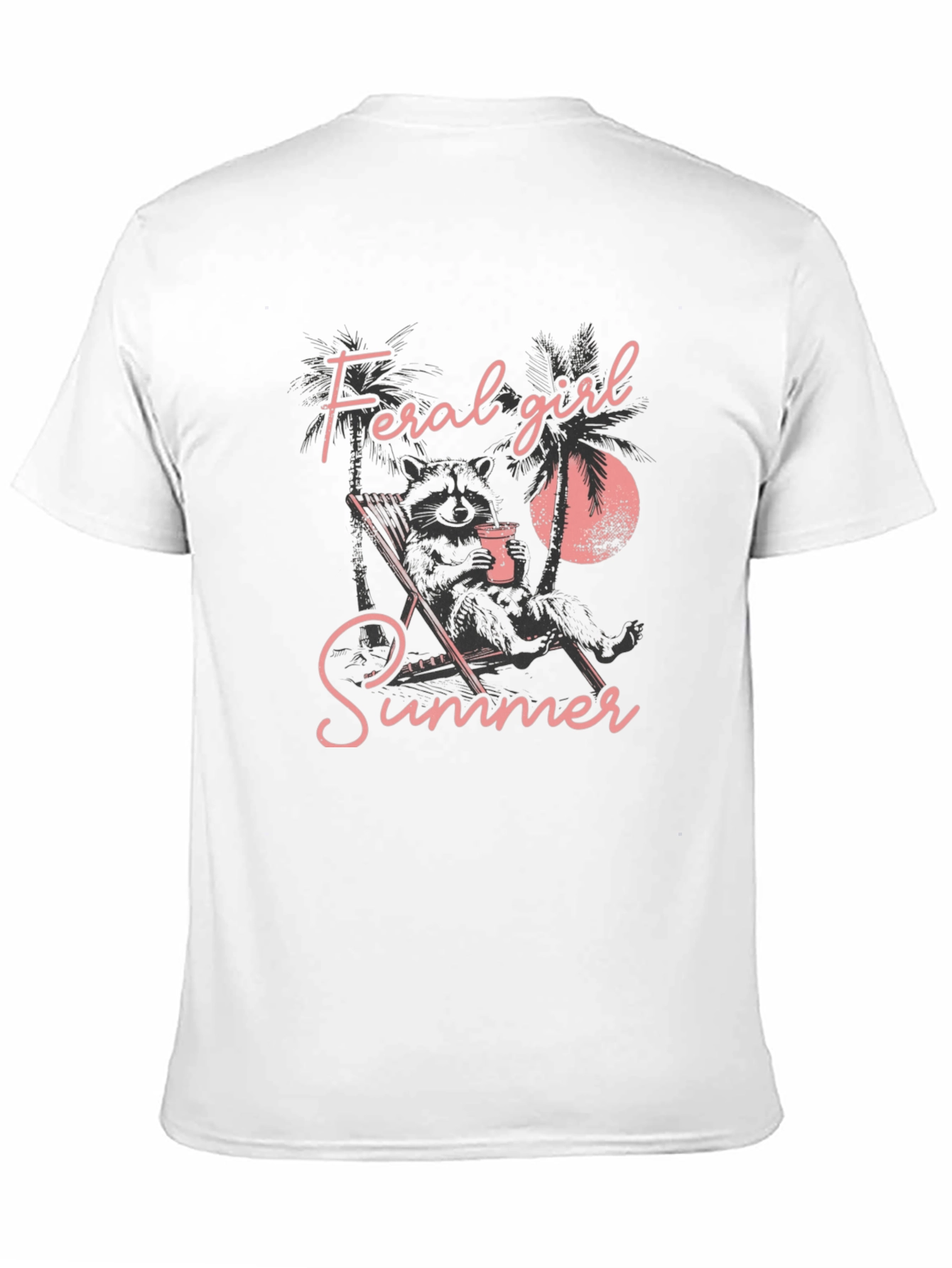 Feral Girl Summer Graphic Tee - Relaxed Raccoon Design