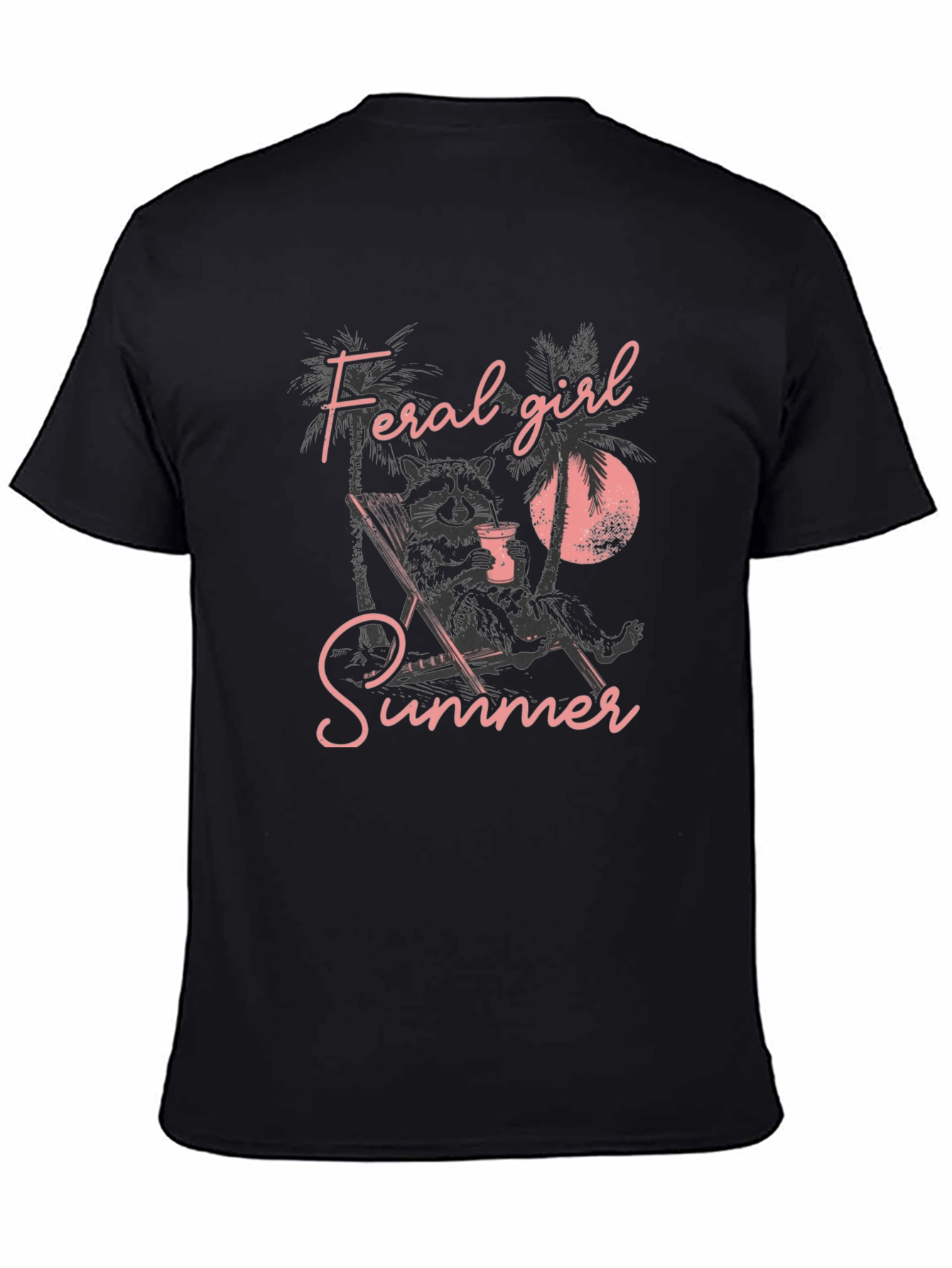 Feral Girl Summer Graphic Tee - Relaxed Raccoon Design