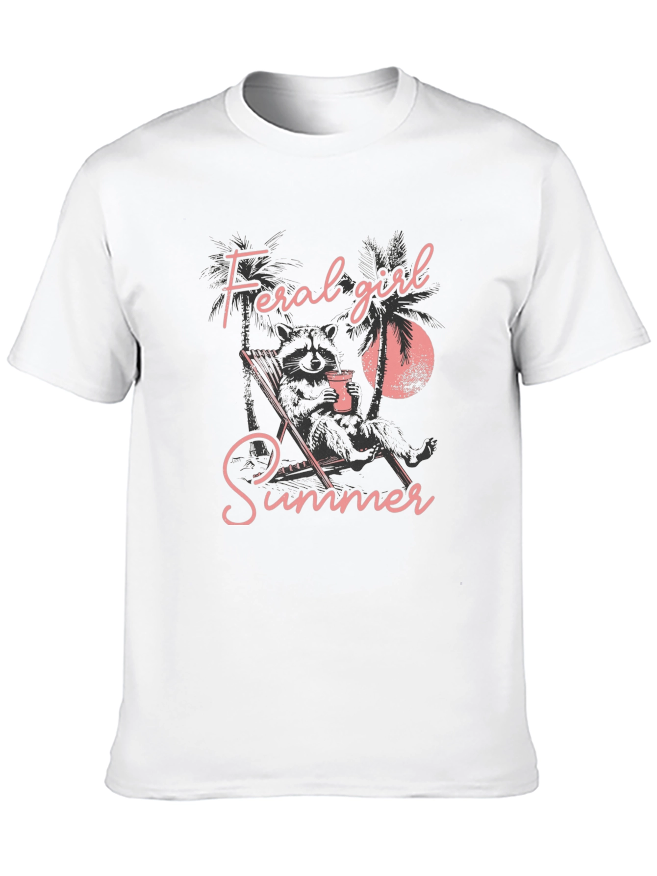 Feral Girl Summer Graphic Tee - Relaxed Raccoon Design