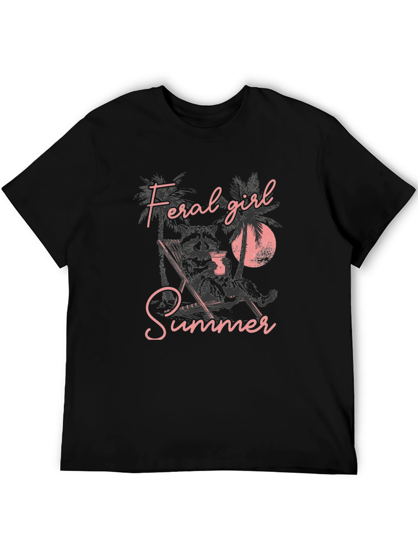 Feral Girl Summer Graphic Tee - Relaxed Raccoon Design