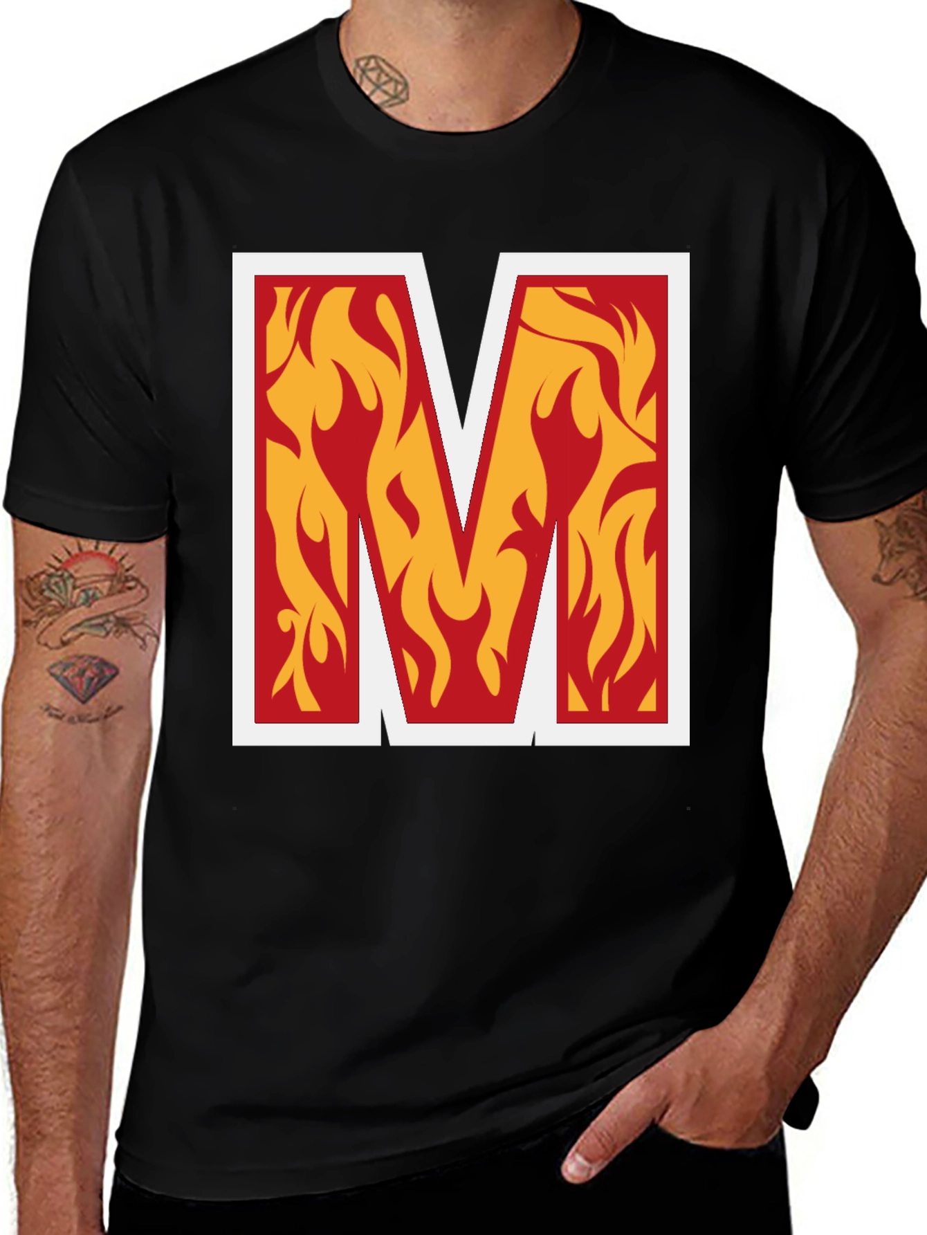Fiery M Graphic Tee - Bold Black T-Shirt