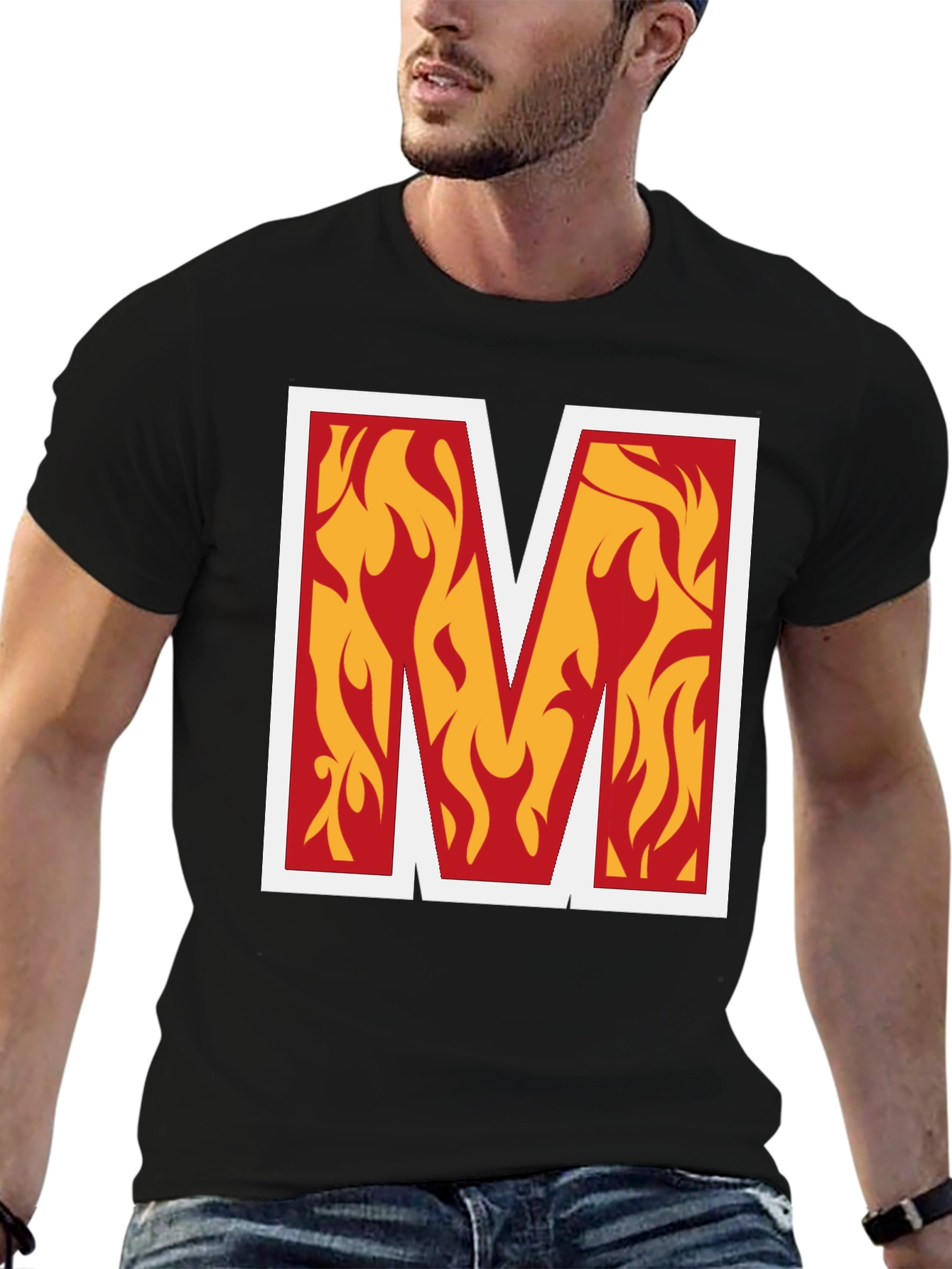 Fiery M Graphic Tee - Bold Black T-Shirt