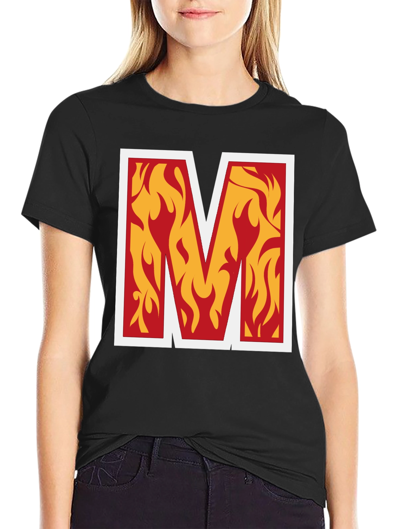 Fiery M Graphic Tee - Bold Black T-Shirt