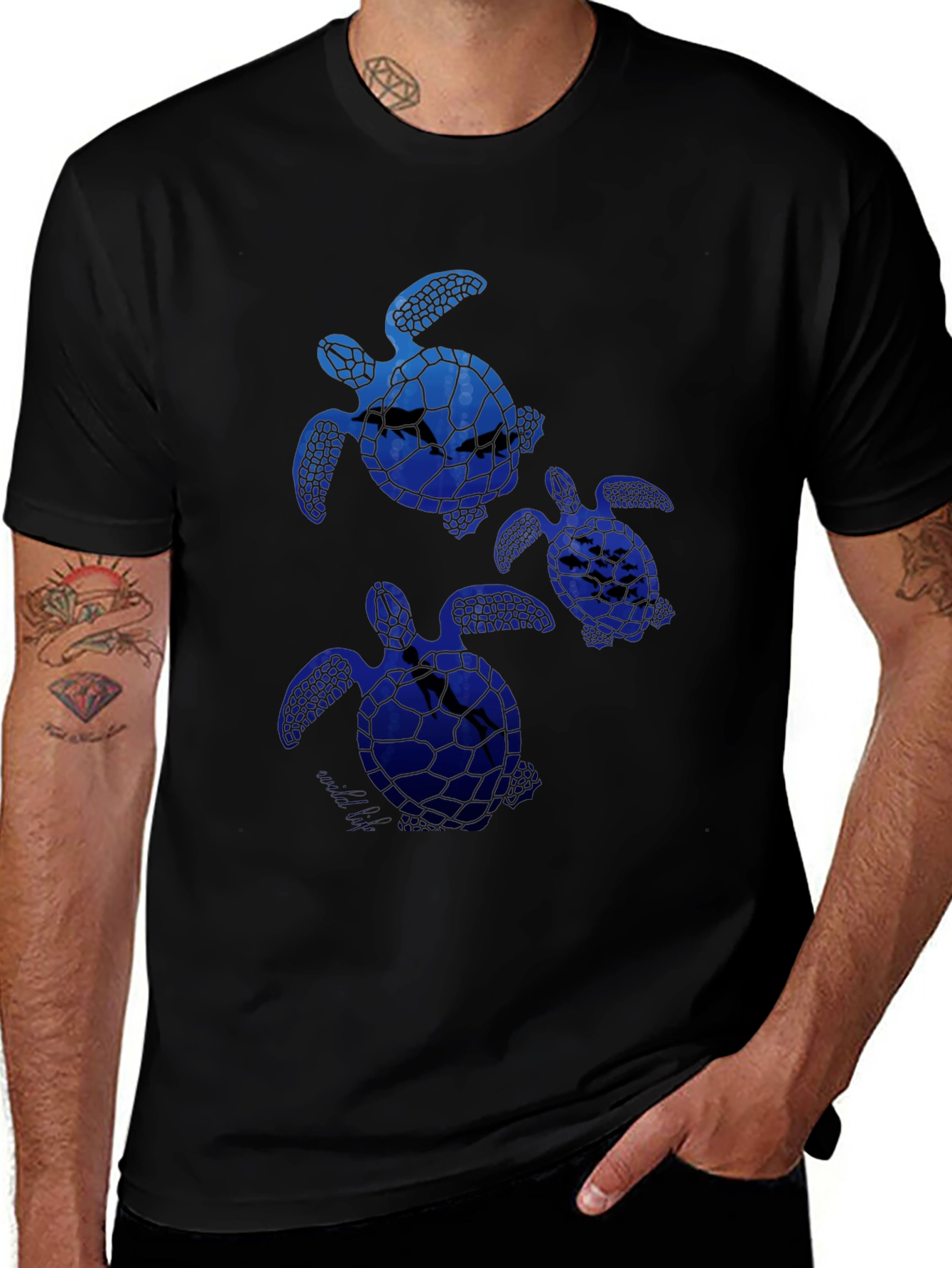 Sea Turtle Graphic Tee -  Mens Black T-Shirt
