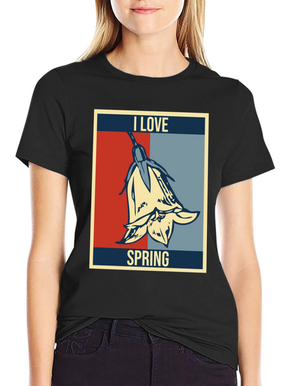 I Love Spring Graphic T-Shirt - Floral Design
