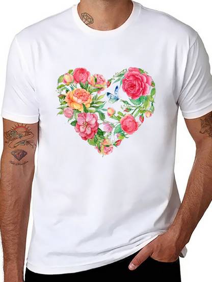 Floral Heart Graphic Tee - Black Cotton T-Shirt
