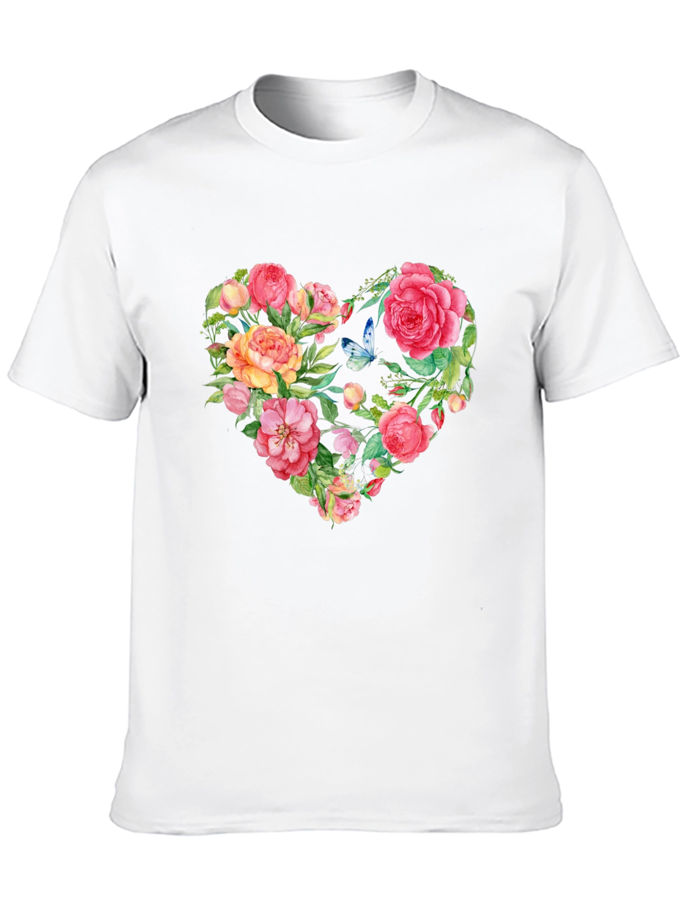Floral Heart Graphic Tee - Black Cotton T-Shirt