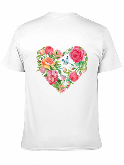 Floral Heart Graphic Tee - Black Cotton T-Shirt