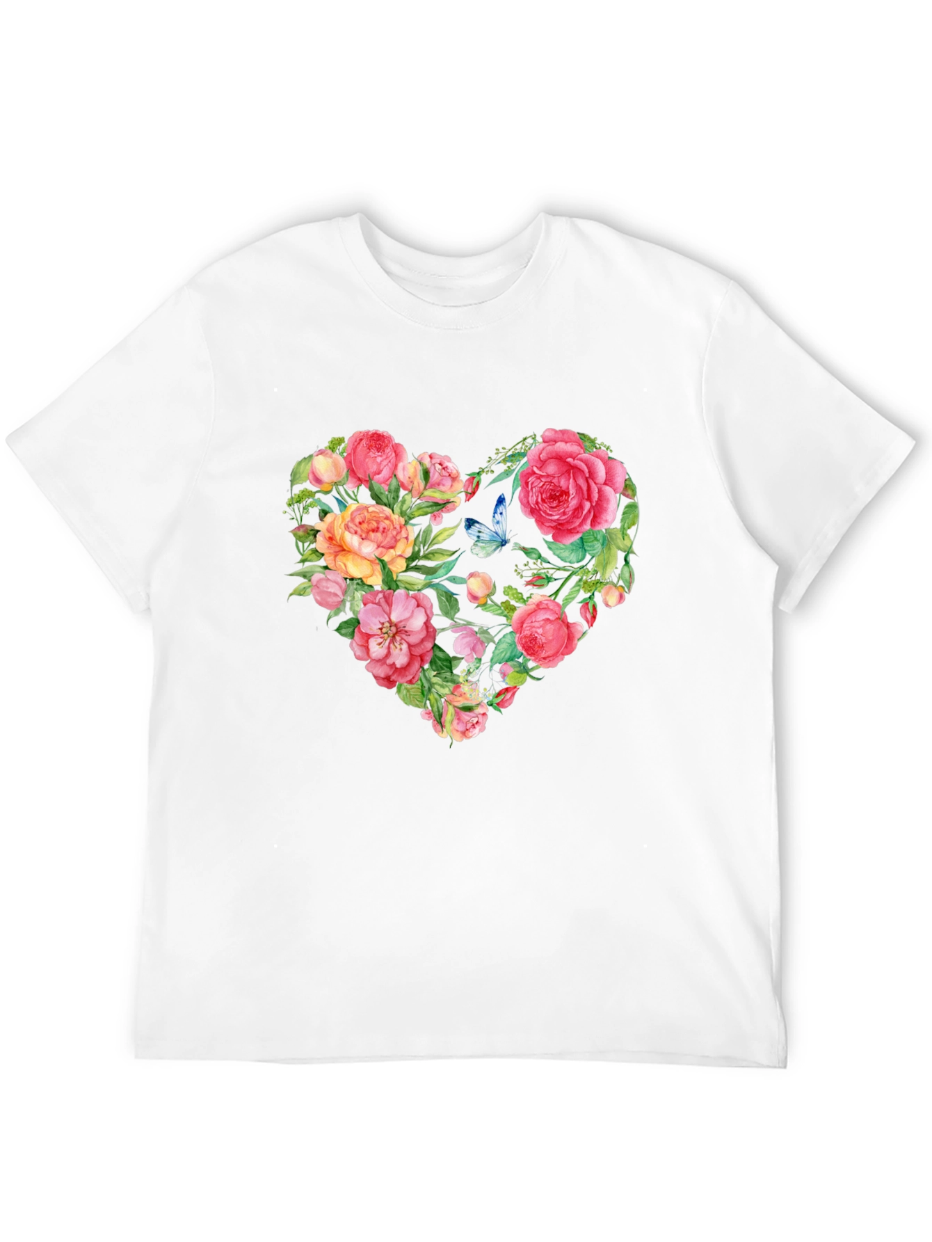 Floral Heart Graphic Tee - Black Cotton T-Shirt