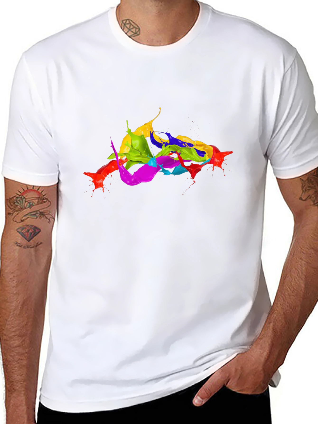 Vibrant Splatter Art Black T-Shirt