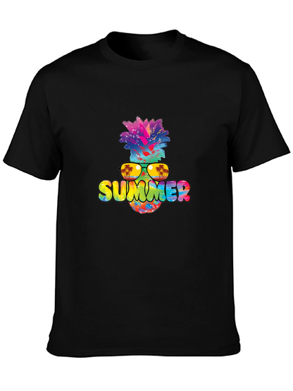 Summer Pineapple Graphic Print Black T-Shirt
