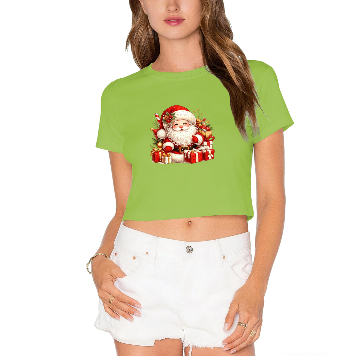 Vintage Santa Claus With Gifts Festive Christmas Crop Top