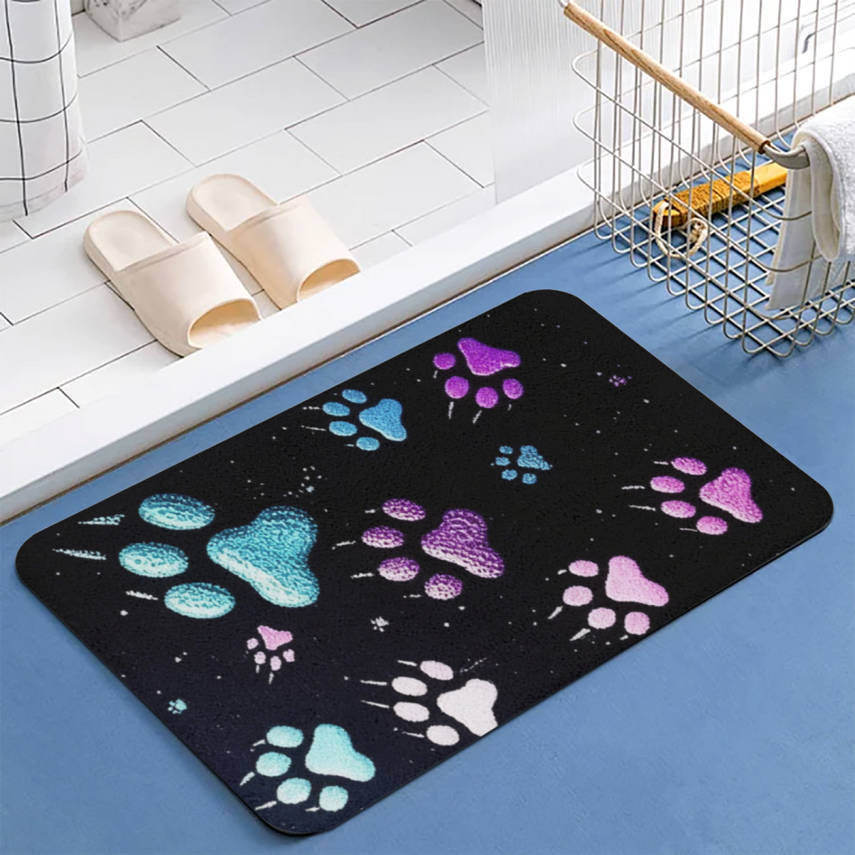Colorful Galaxy Paw Print Diatomite Non?Slip Bath Mat