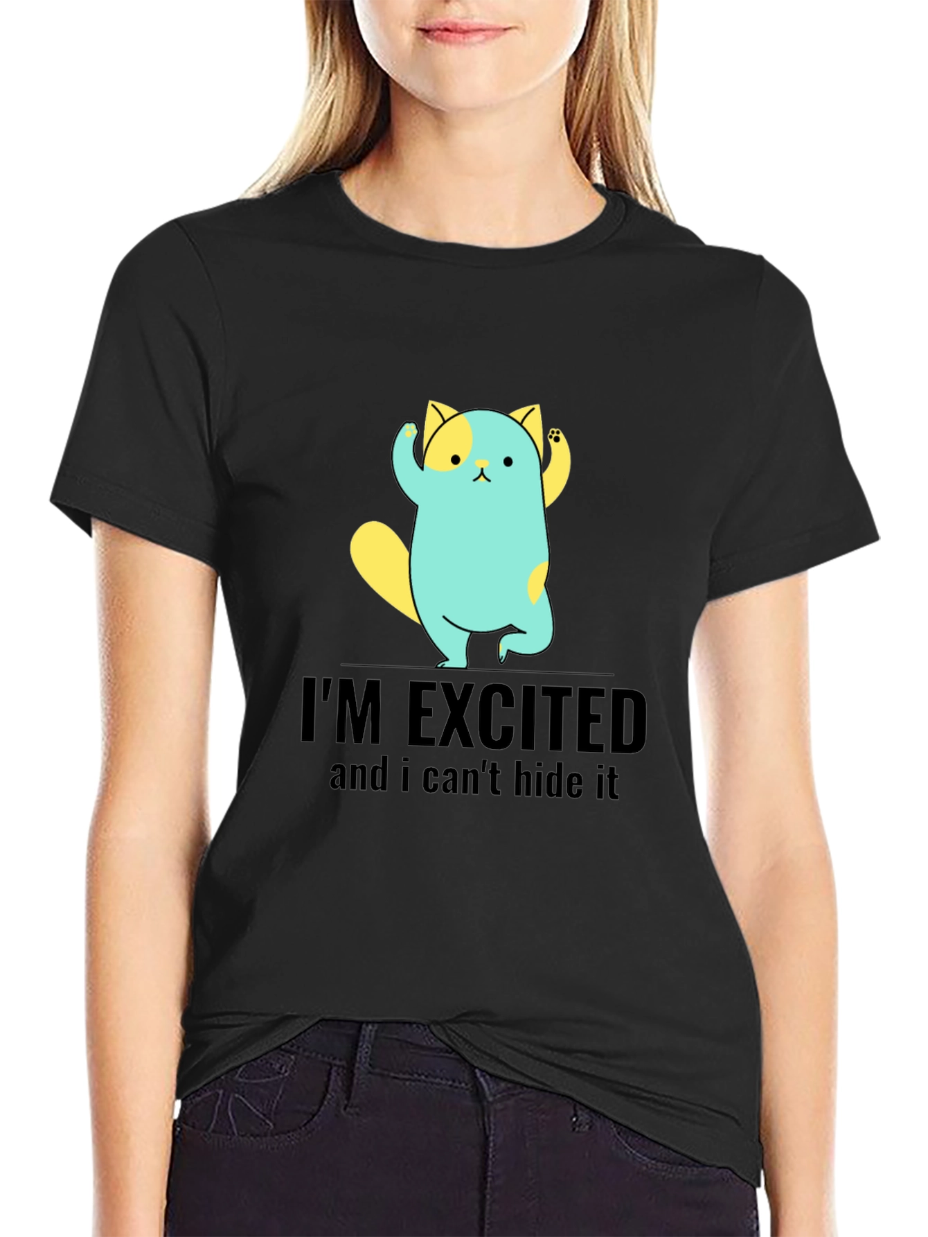 Excited Cat Graphic Tee - Soft Cotton Blend