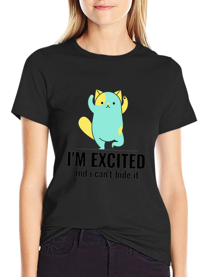 Excited Cat Graphic Tee - Soft Cotton Blend