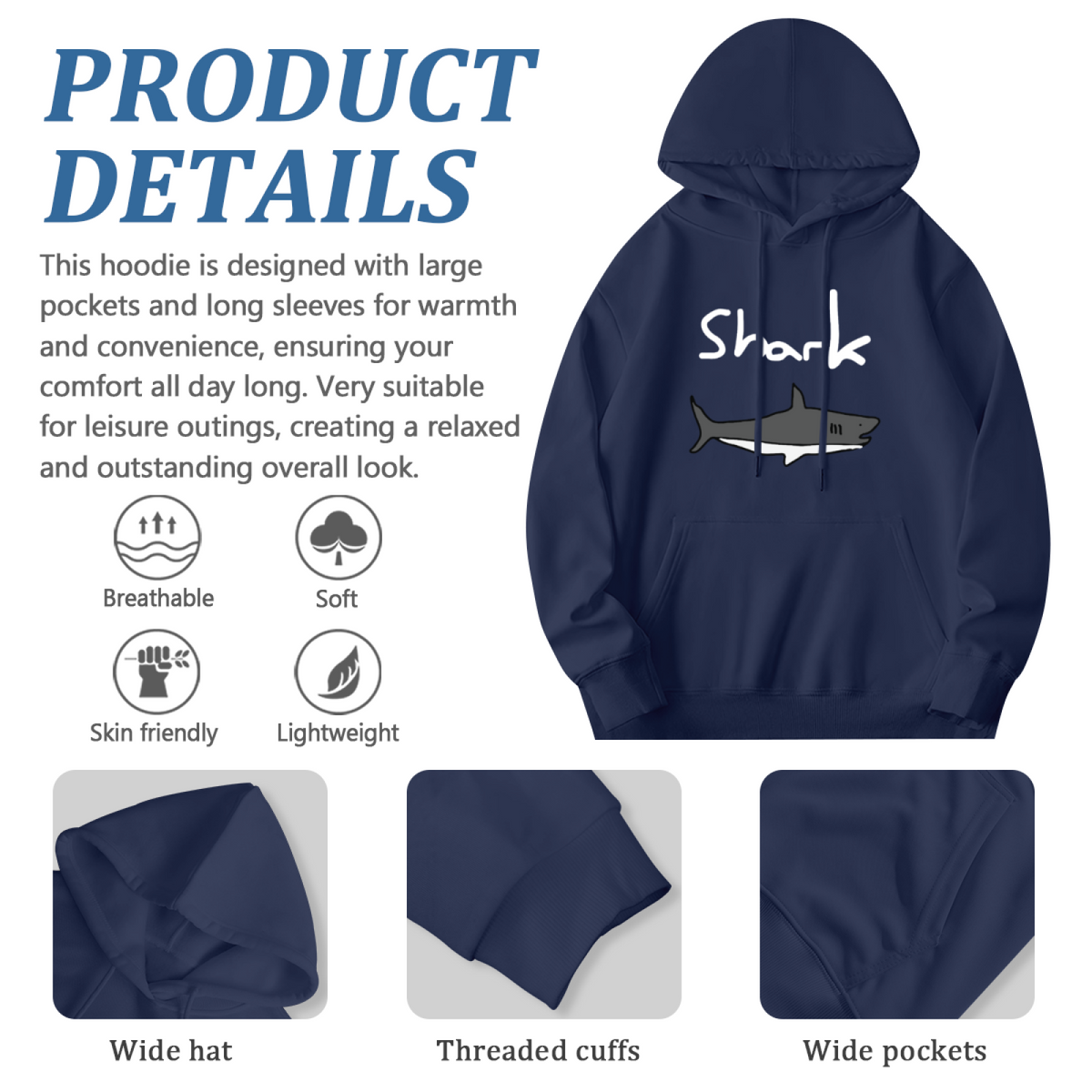 Handwritten Shark Text Graphic Hoodie