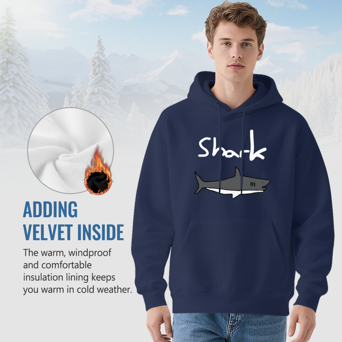Handwritten Shark Text Graphic Hoodie