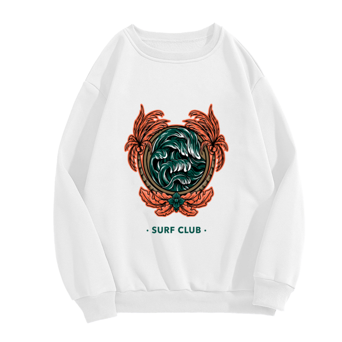 Surf Club Sweatshirt - Retro Wave Palm Badge Crewneck, Vintage Surf Aesthetic Pullover, Beach Surfer Gift Sweatshirt, Coastal Badge Top