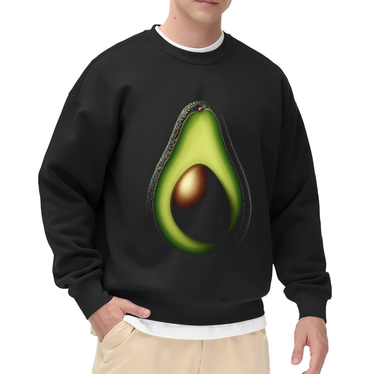 Avocado Half Sweatshirt - Realistic Avocado Fruit Crewneck, Cute Foodie Snack Pullover, Avo Lover Gift Sweatshirt, Healthy Food Top