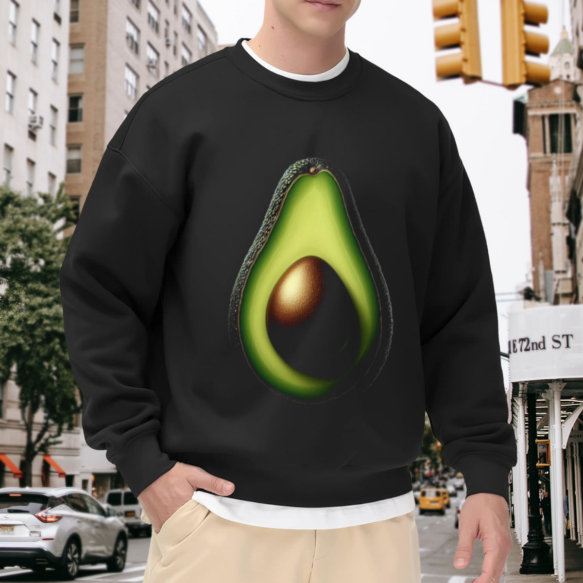Avocado Half Sweatshirt - Realistic Avocado Fruit Crewneck, Cute Foodie Snack Pullover, Avo Lover Gift Sweatshirt, Healthy Food Top