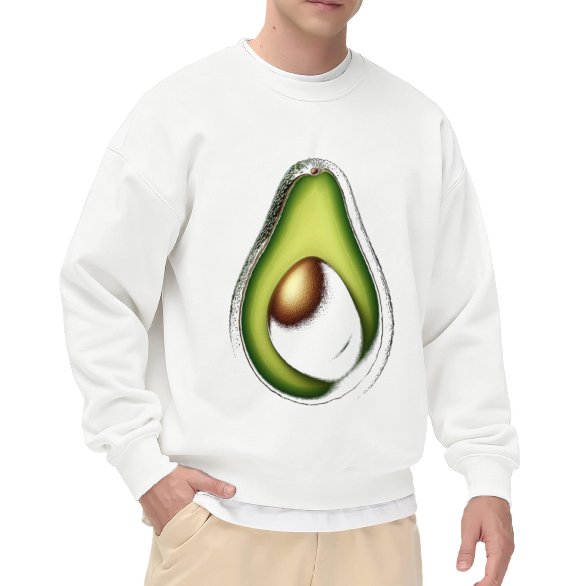 Avocado Half Sweatshirt - Realistic Avocado Fruit Crewneck, Cute Foodie Snack Pullover, Avo Lover Gift Sweatshirt, Healthy Food Top