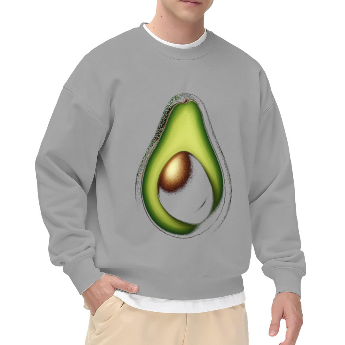 Avocado Half Sweatshirt - Realistic Avocado Fruit Crewneck, Cute Foodie Snack Pullover, Avo Lover Gift Sweatshirt, Healthy Food Top