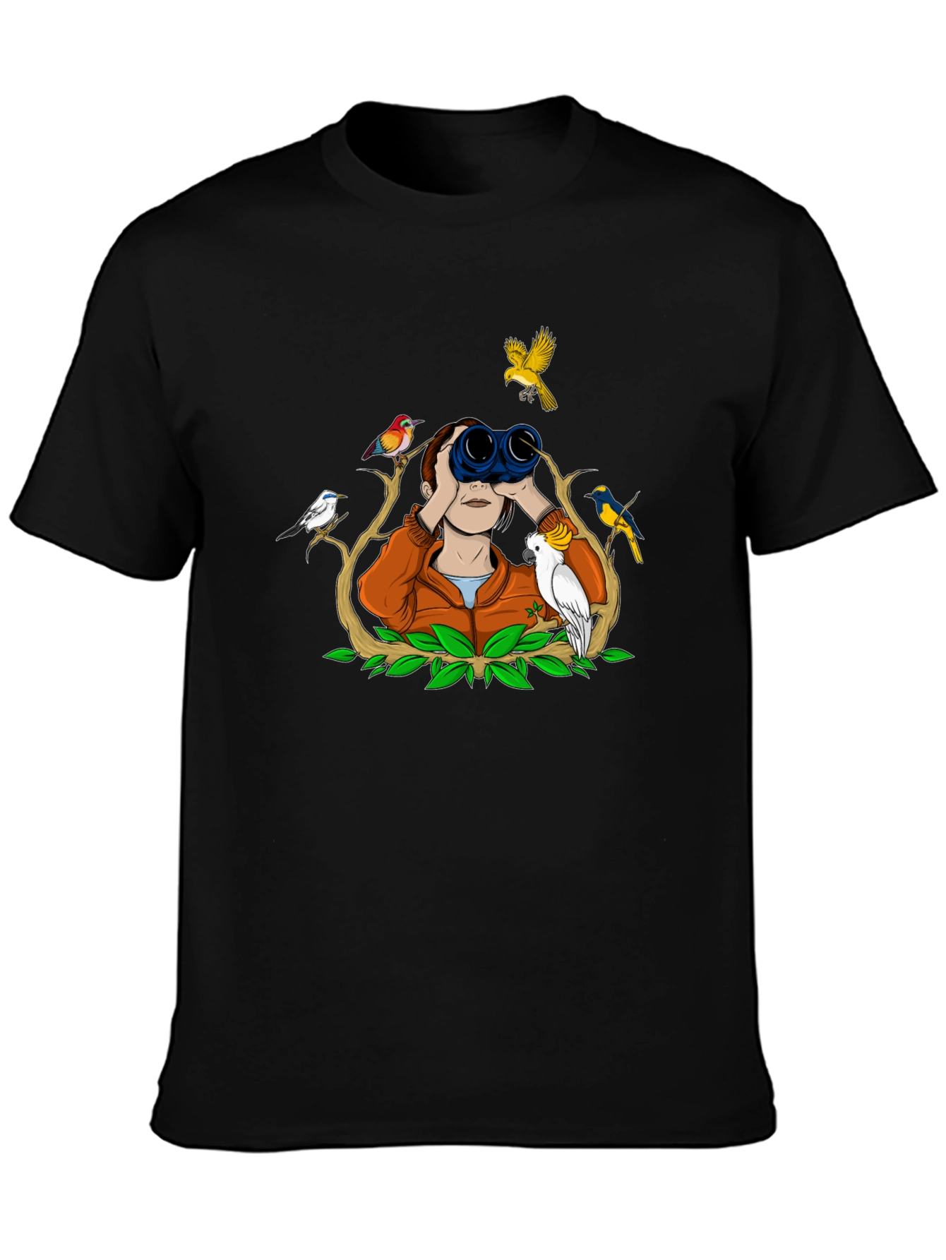 Bird Watching Tee - Binoculars and Birds Design