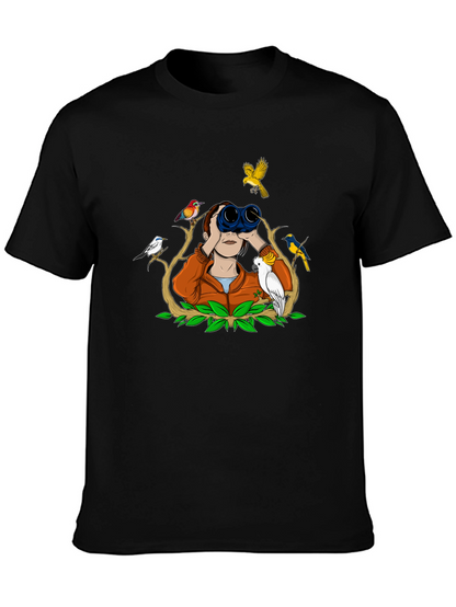 Bird Watching Tee - Binoculars and Birds Design