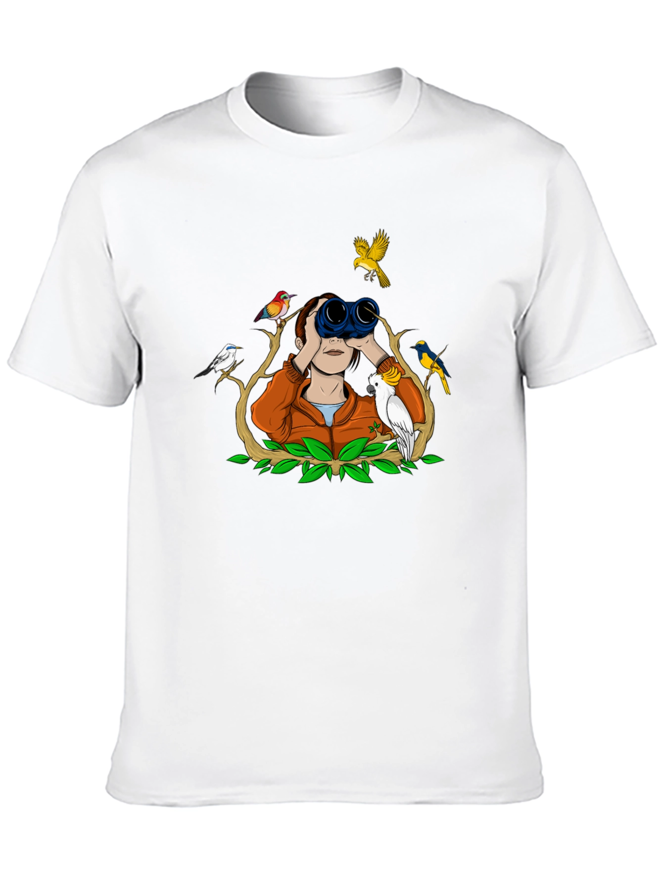 Bird Watching Tee - Binoculars and Birds Design
