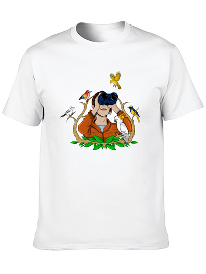 Bird Watching Tee - Binoculars and Birds Design