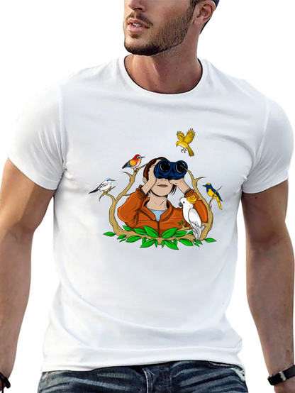 Bird Watching Tee - Binoculars and Birds Design