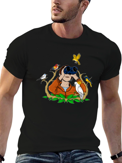 Bird Watching Tee - Binoculars and Birds Design
