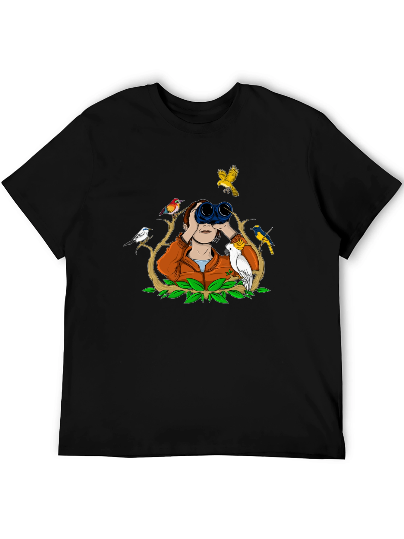 Bird Watching Tee - Binoculars and Birds Design