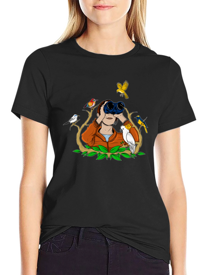 Bird Watching Tee - Binoculars and Birds Design