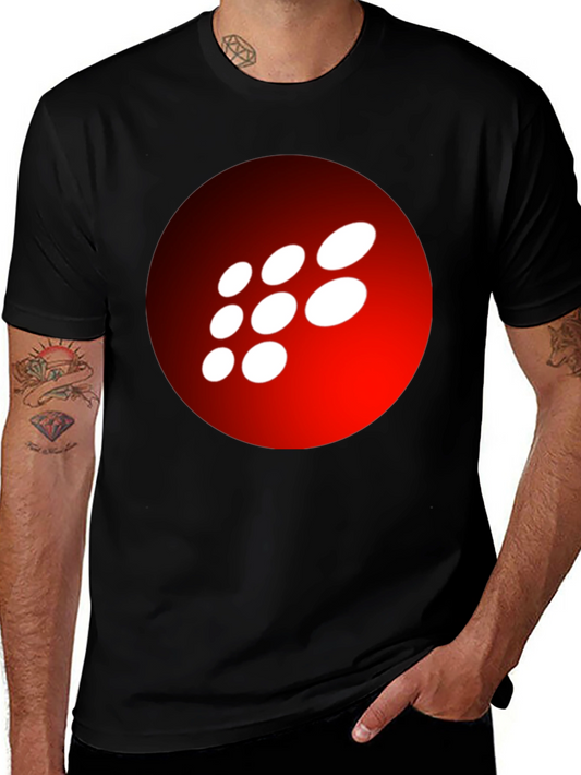 Graphic Tee - Red & White Round Pattern on Black T-Shirt