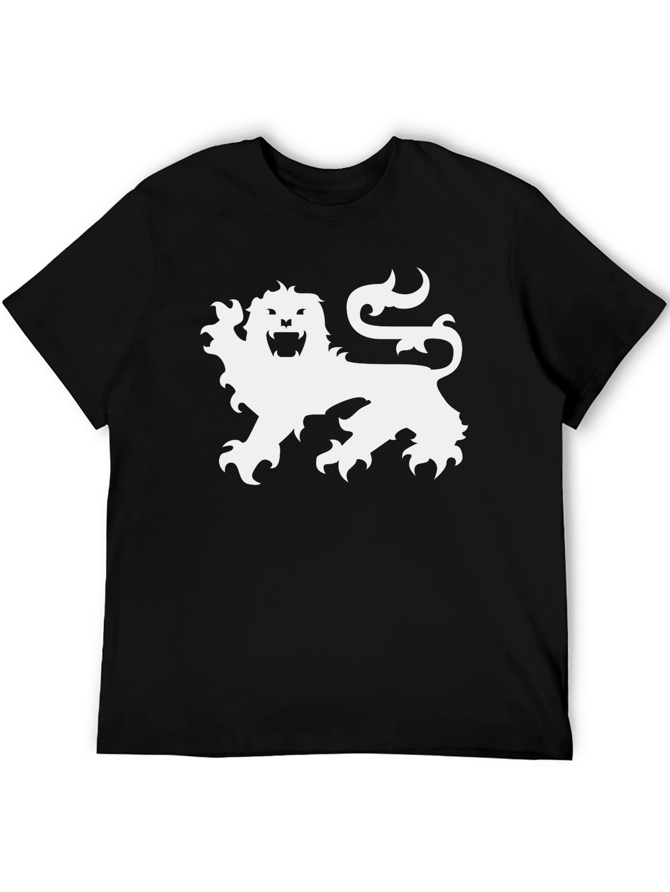 Black T-Shirt with White Lion Graphic