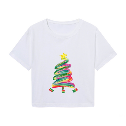 Vibrant Paint?Stroke Christmas Tree Trendy Crop Top